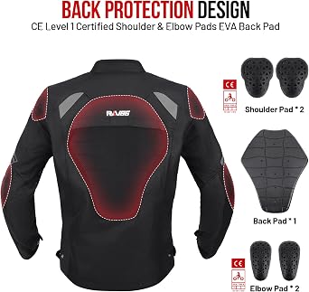 Motorcycle Jacket for Men with CE Armored Mesh Riding Jacket Breathable Motorbike Hi-viz Adventure Jacket Black 2XL