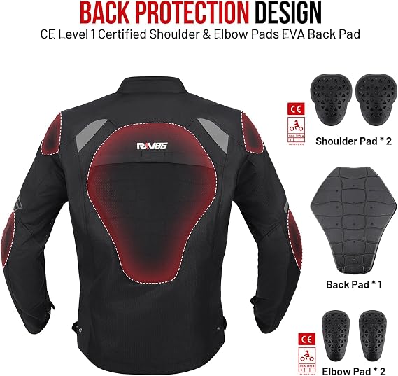 Motorcycle Jacket for Men with CE Armored Mesh Riding Jacket Breathable Motorbike Hi-viz Adventure Jacket Black 2XL