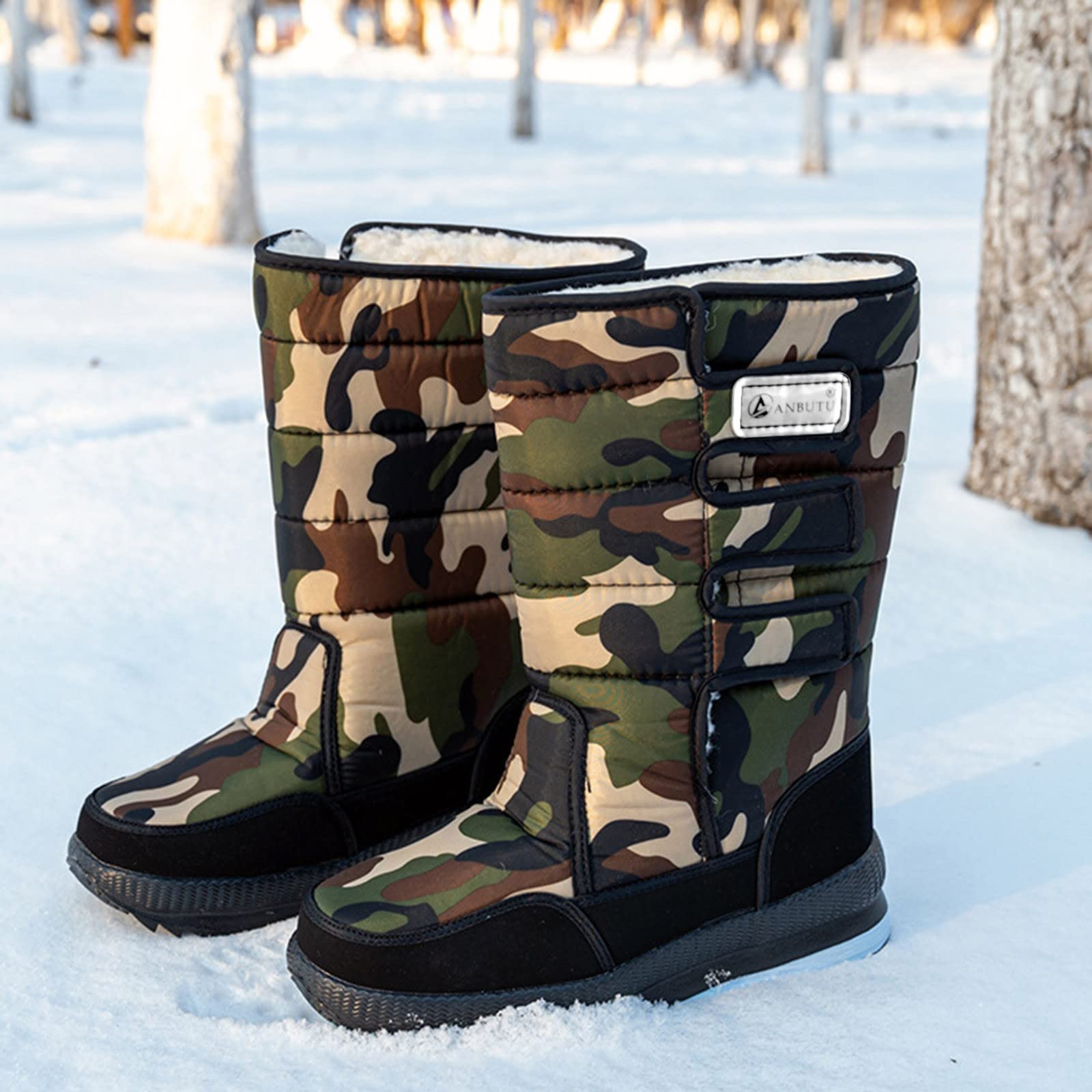 Générique 2027-Bottes Neige Homme Hiver Chaud Imperméable Boucle Épaissies Peluche Antidérapantes Confortables Respirantes Extérieur