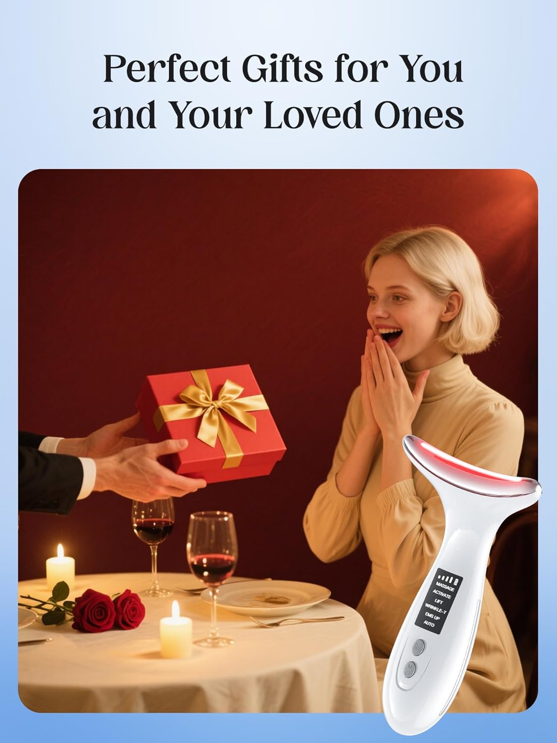 Red Light Therapy for Face & Neck, Face Massager Tool for Anti-Aging, Skin Facial Sculptor, 7-Color LED Phototherapy Device with Lifting, Heat & Vibration, Firming, Rechargeable Beauty Tool