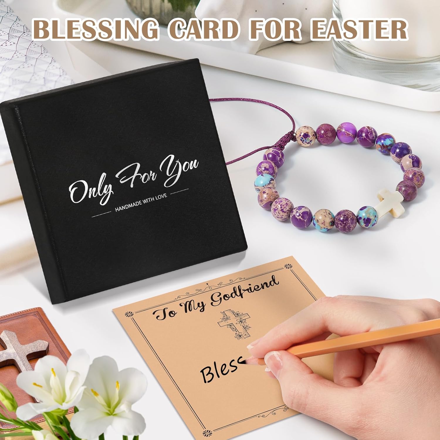 LURLIN Cross Bracelet Christian Gifts for Women - Cross Beaded Bracelets, Natural Stone Christian Religious Jewelry Gifts for Women Men, Jesus Bracelet - Image 5