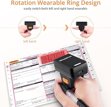 Finger Ring Barcode Scanner,Mini 3-in-1 Barcorde Scanner Wireless Wearable Scanner with 2.4GHz Wireless & Wired Connection & Bluetooth Bar Code Scanners for iOS Android Win Warehouse Store