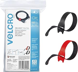 فيلكرو براند اربطة كابلات، 100 قطعة - 8 × 1/2 انش احمر واسود، بديل قابل لاعادة الاستخدام للربطات بسحاب، اشرطة تنظيم الاسلاك الرفيعة المقطوعة مسبقا من ون راب، ادارة الاسلاك للمكتب او المنزل، VEL-30200