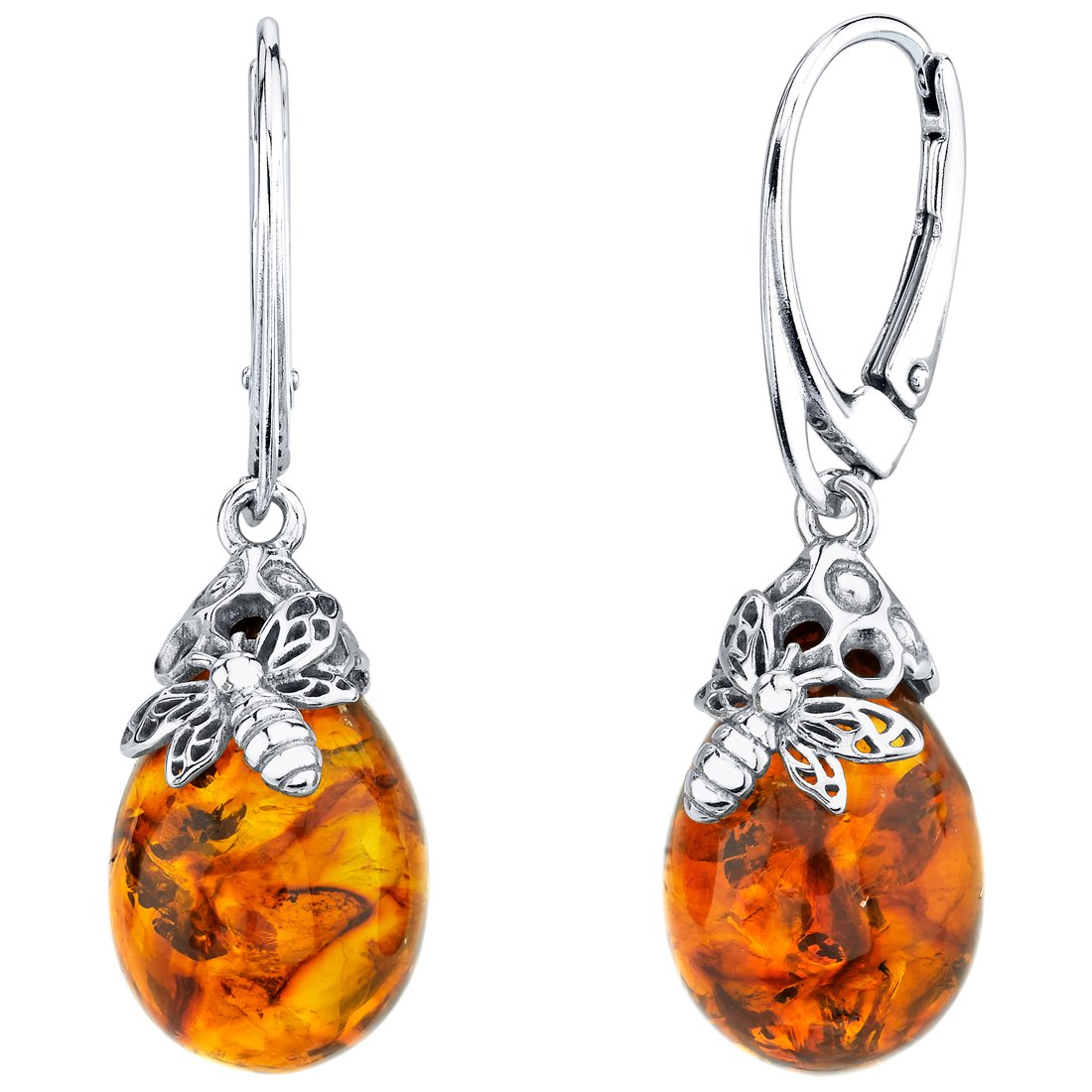 PEORA Genuine Baltic Amber Bumble Bee Earrings