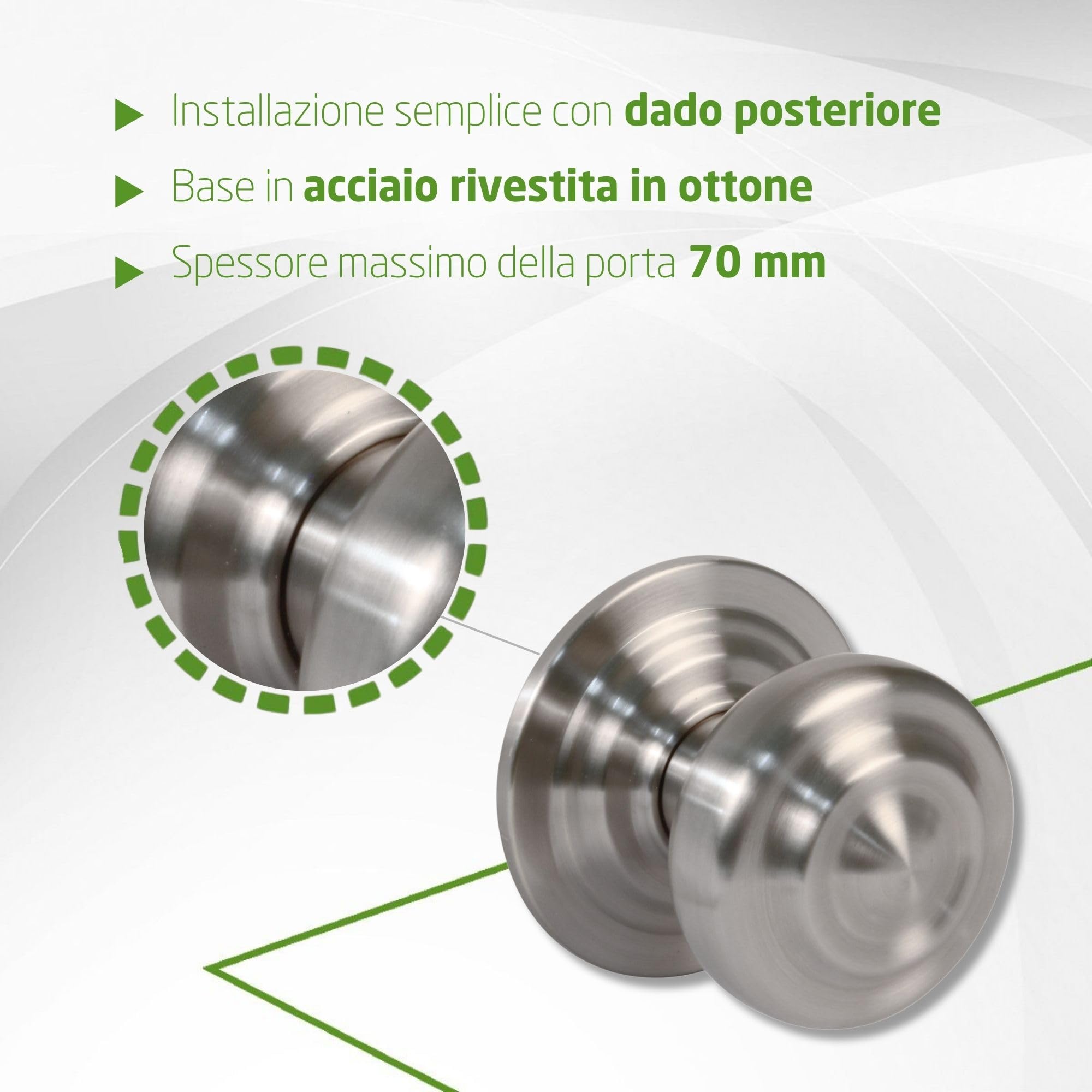 Amig - Pomello Porta | Base in Acciaio | Diametro Maniglia 70 mm | Include Vite e Dado di Fissaggio | Ideale per Porte d'Ingresso | Finitura: Cromo Opaco