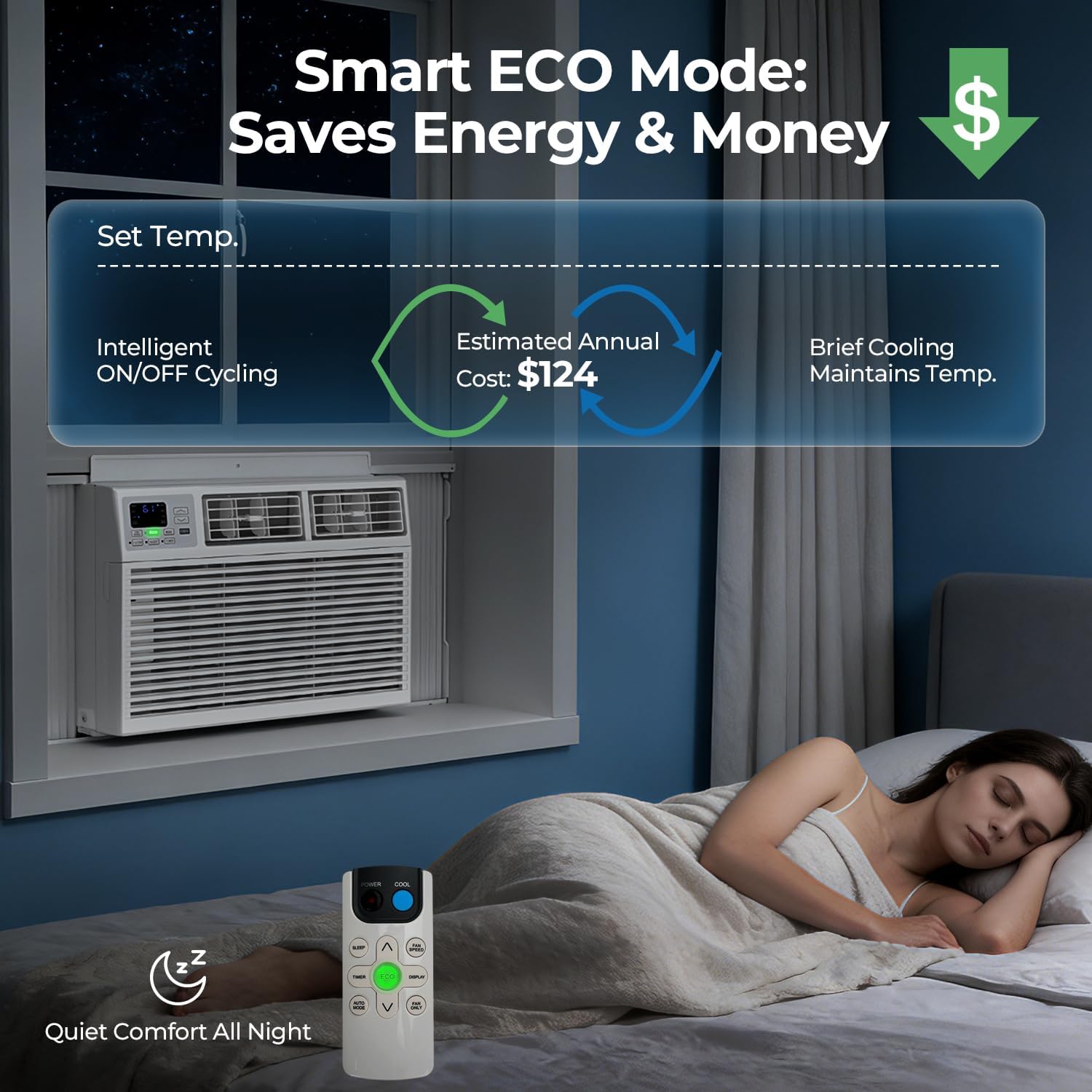 12,000 BTU Window Air Conditioner, 3-in-1 AC Unit with Dehumidifier for Large Room/Living Room Up to 550 Sq. Ft, Quiet & Energy Saving Window AC with Remote, 4 Fan Speeds, 24H Timer, Sleep Mode