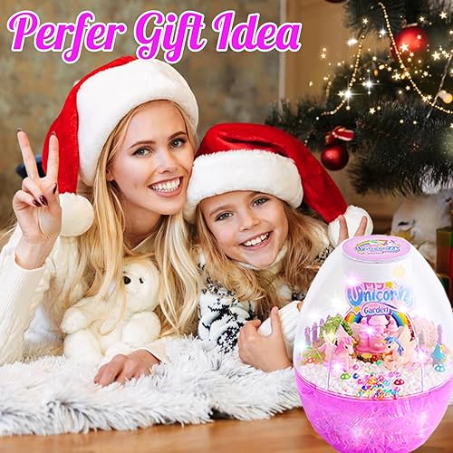 Miniatura 7 de Kit de terrario de unicornio iluminado para niñas, kit de terrario de luz nocturna LED con control de voz para niños, 2 unicornios de bricolaje, kit