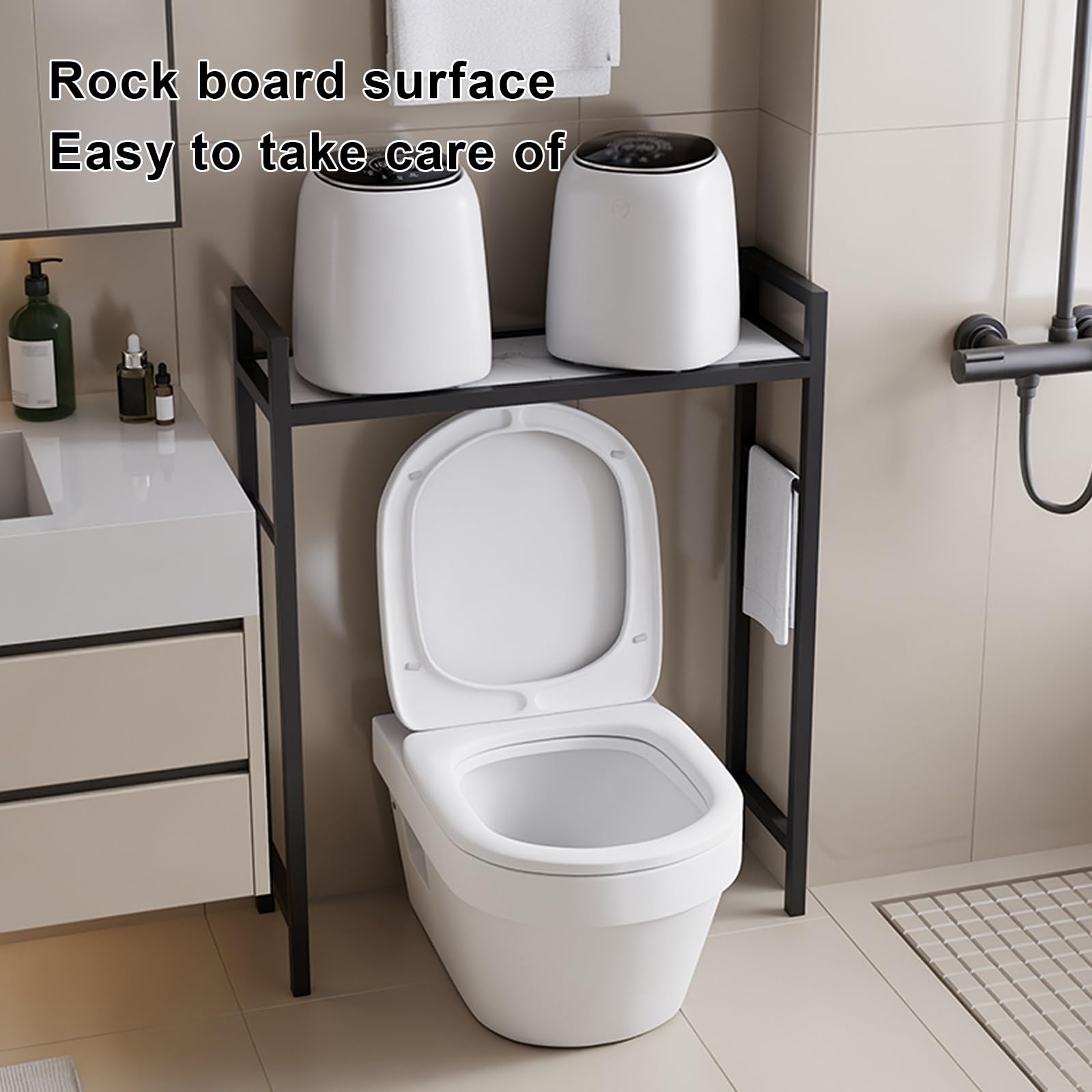 Scaffale impermeabile sopra il WC, salvaspazio, minimalista, facile da pulire, design con lastre di roccia, soluzione di archiviazione tutto in uno (bianco, 80 x 25 x 105 cm)