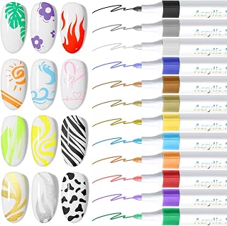12 Colors Nail Art Pens Set: 0.7MM Quick Dry Nail Art Markers Polish Pen for 3D Nail Art Design Acrylic Paint Markers for Easy Dotting Drawing Painting Liner Brush Tools Home Manicure DIY (Set 1)