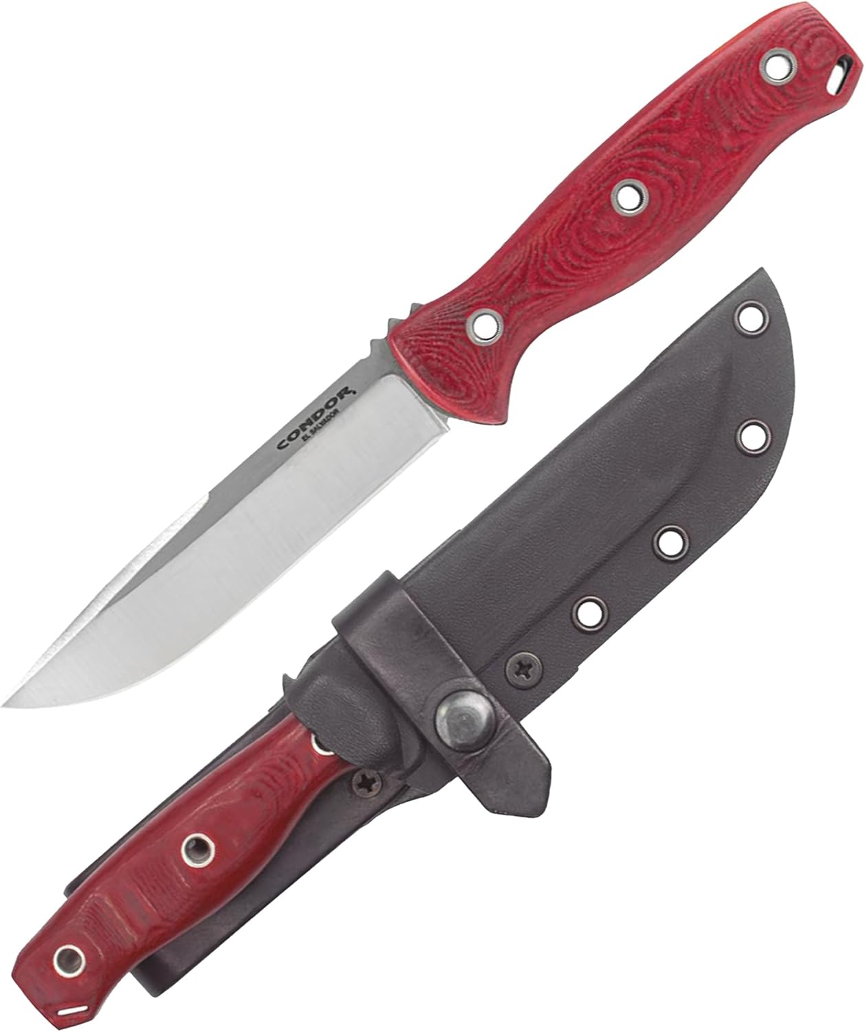 Condor Tool & Knife Plan A Knife - 1075 High-Carbon Steel Blade with Full-Tang Construction - Ergonomic Micarta Handle - Kydex with Leather Belt Loop Sheath - Ideal for Bushcraft, Camping & Survival