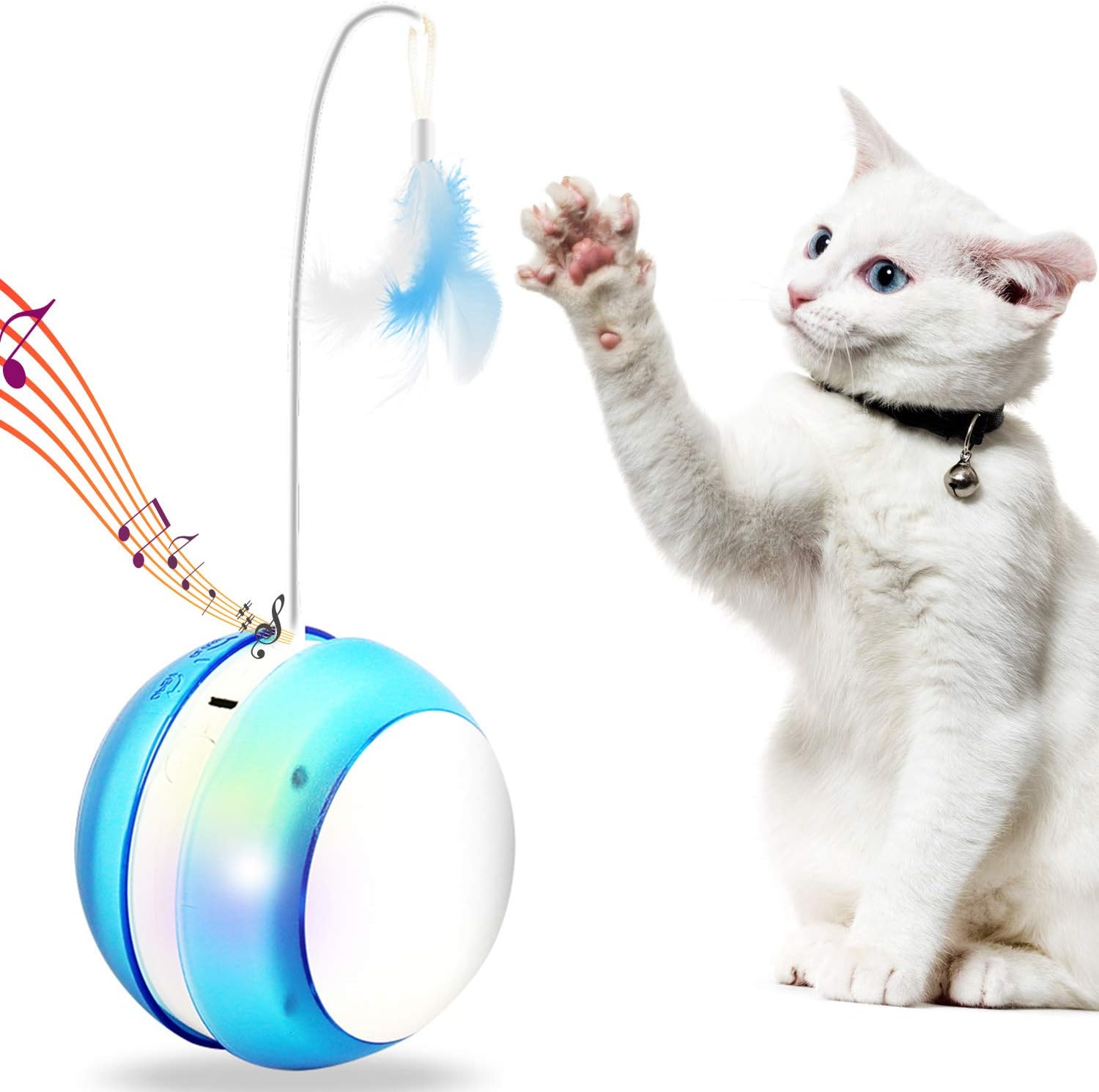 Automatical Cat Toys, MOUWOO Interactive Cat Feather Toy, Cat Toys for Indoor Cats Interactive, Automatical Rolling and Irregular 360…