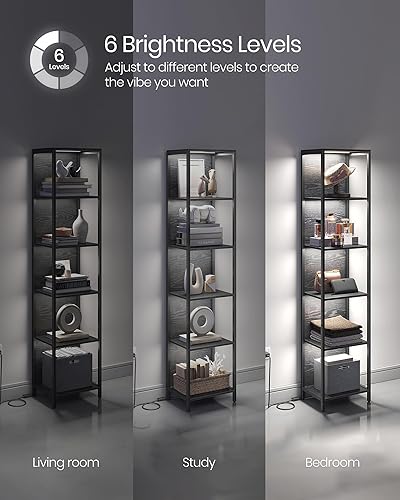 Miniatura 6 de VASAGLE Estantería LED de 6 niveles, estante de exhibición con luces regulables, estantería LED con marco de acero, 11.9 x 15.7 x 70.3 pulgadas,