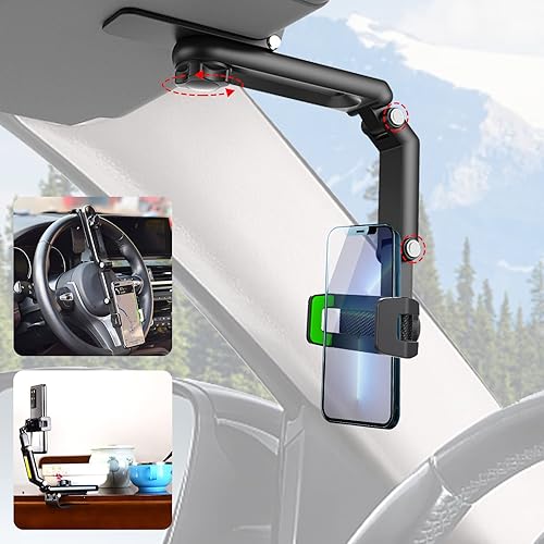 Miniatura 1 de Soporte de teléfono con visera solar para automóvil, multifuncional giratorio de 360, soporte universal para teléfono celular, espejo retrovisor