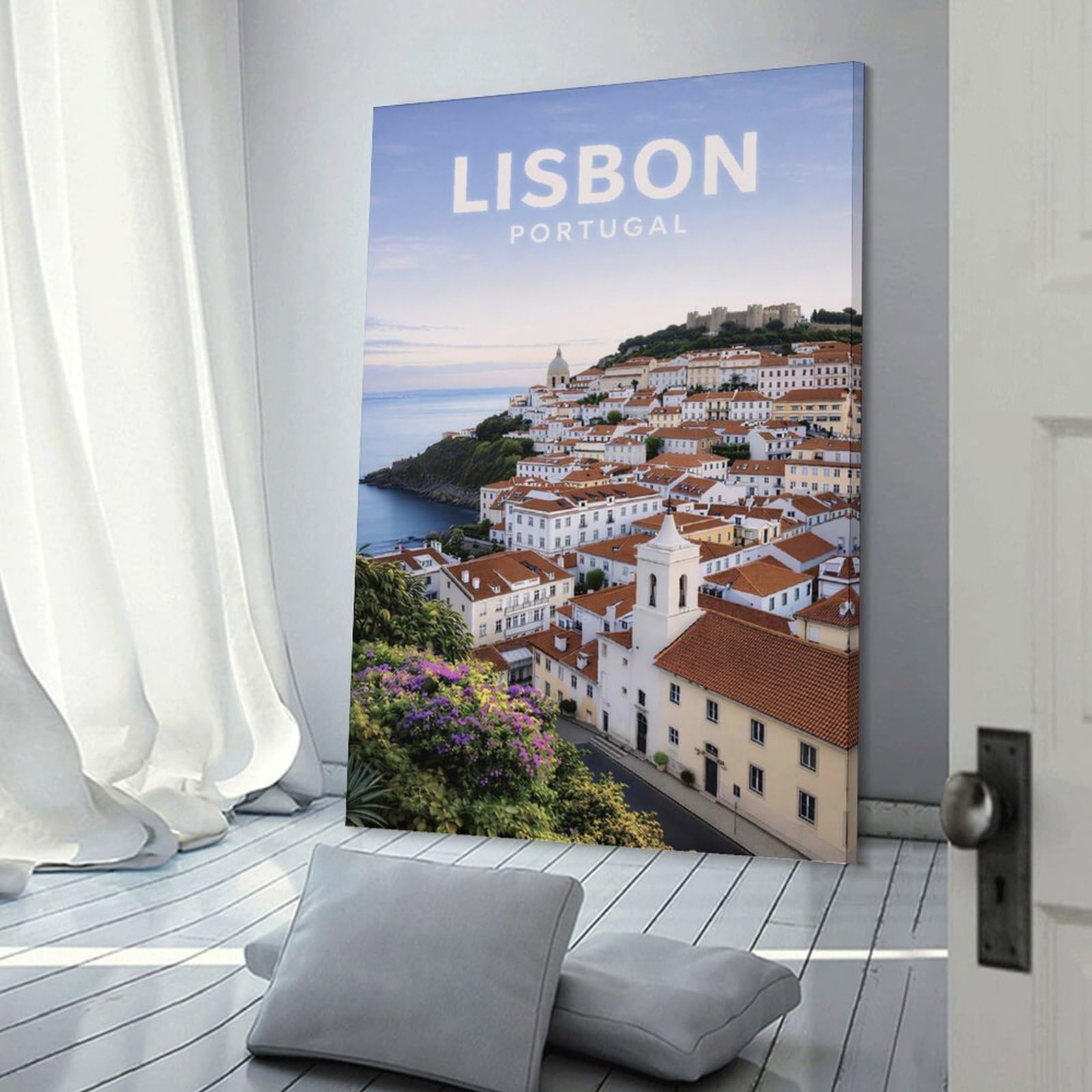 Junmoney Canvas Art Print Lisbon Portugal Cityscape, 24x36inch(60x90cm), for Office, Study Or Home Workspace, Decorative Artwork for Productive Spaces