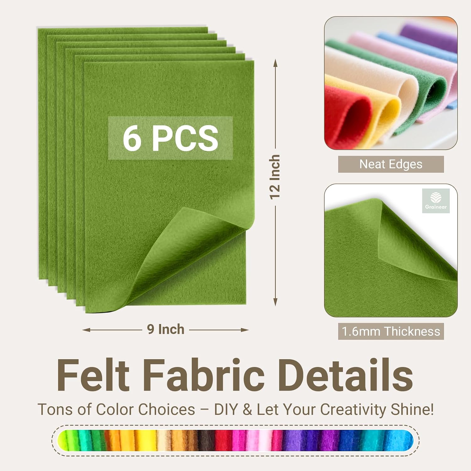 Sage Green Soft Felt Sheets for Crafts, 9" x 12", 1.6mm Thick, 6 Pcs image 2