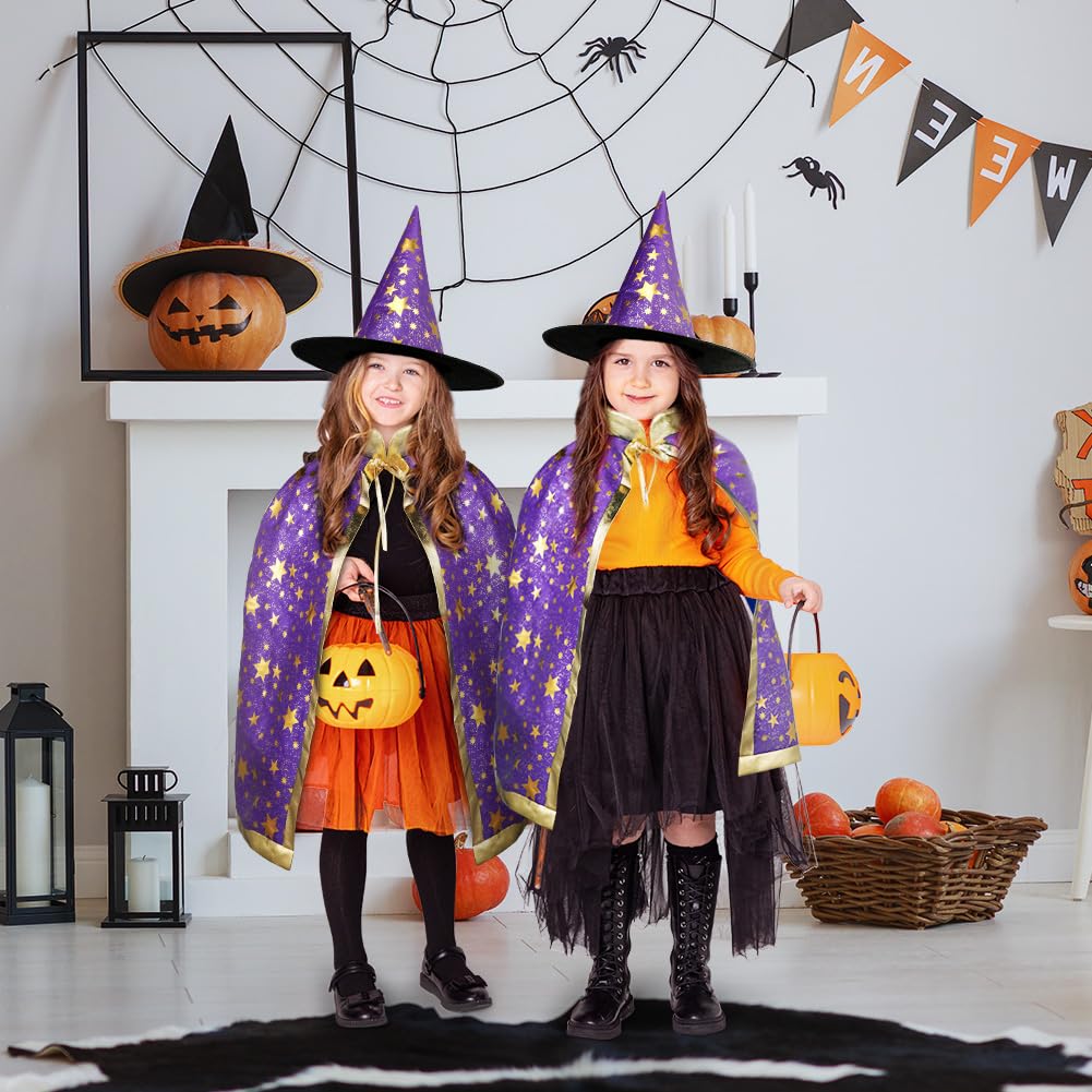 Kinder Halloween Kostüm, Zauberer Kostüm Kinder, Wizard Cape Witch Umhang mit Hut, Kinderkostüm Hexenhut Faschingskostüm für Karneval Fasching Cosplay Junge Mädchen
