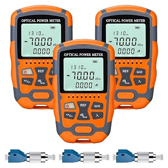 3PC Fiber Optic Tester M70-10, OPM & VFL with FC-LC Adapter | -70+10dBm, 10 Standard Test Wavelengths, 2.5mm Universal Interface, OPM & VFL-10, RJ45 Wiring Sequence Test, LED Lighting