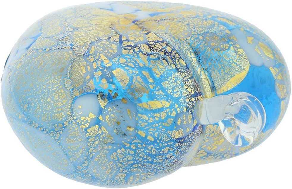 Glass Of Venice Murano Glass Heart Christmas Ornament Aqua Blue and Gold. Blown Glass Christmas Ornament for Holiday Decor, Italian Handmade