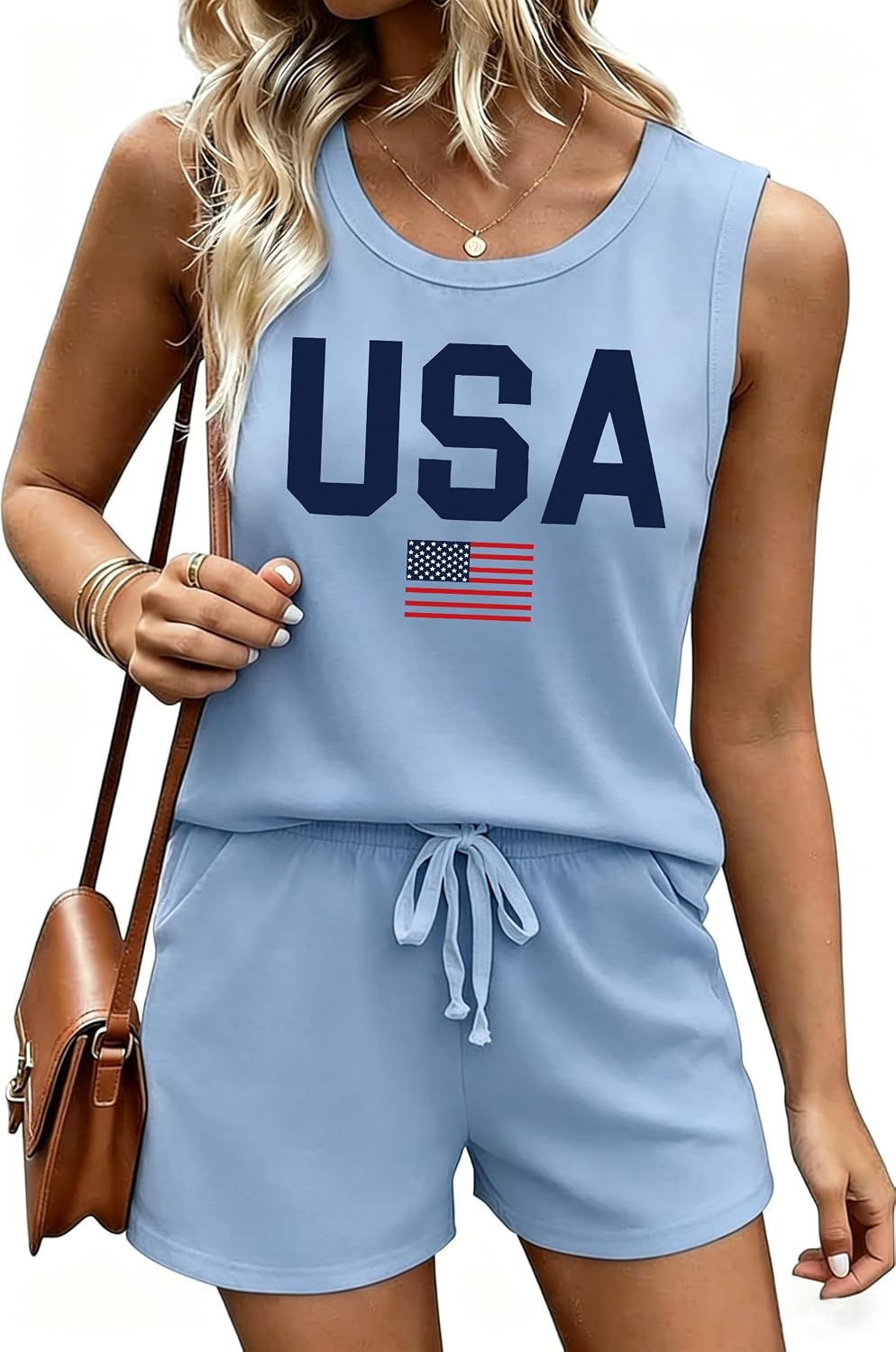 4th of July 2 Piece Outfits Women 250 Anniversary USA Tanks and Short Sets American Flag Patriotic Sets With Pockets