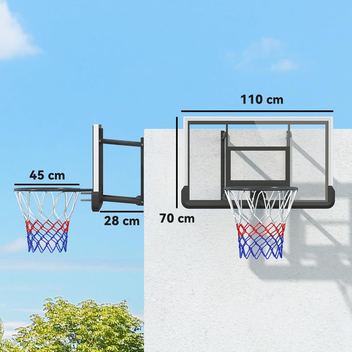 Dimensions diagram of the basketball hoop