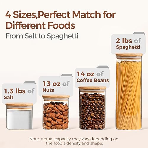 Miniatura 3 de ComSaf Juego de recipientes de vidrio para almacenamiento de alimentos, 3 tarros herméticos transparentes con tapas de madera de bambú, recipientes