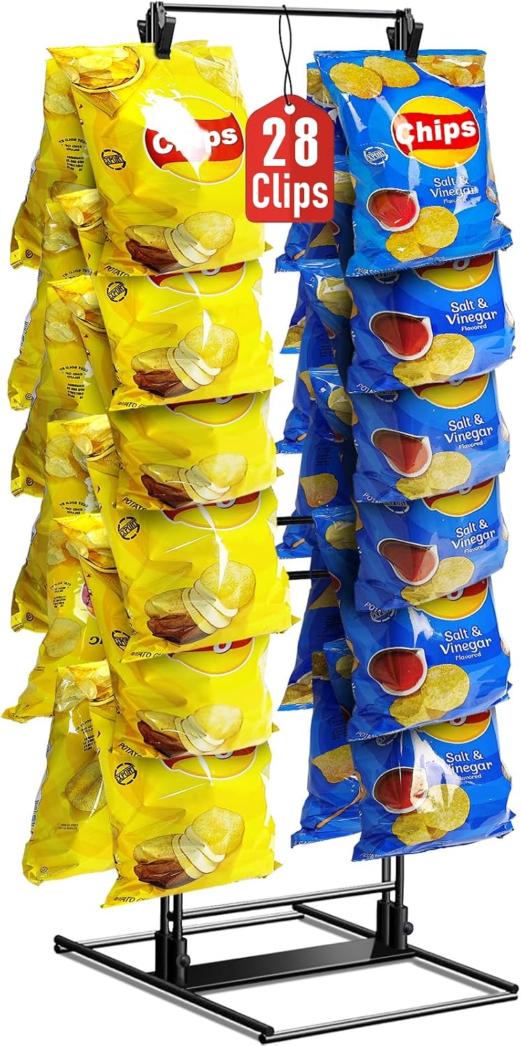 Chip Rack Display Stand, Potato Chip Rack Bag Holder with 28 Clips