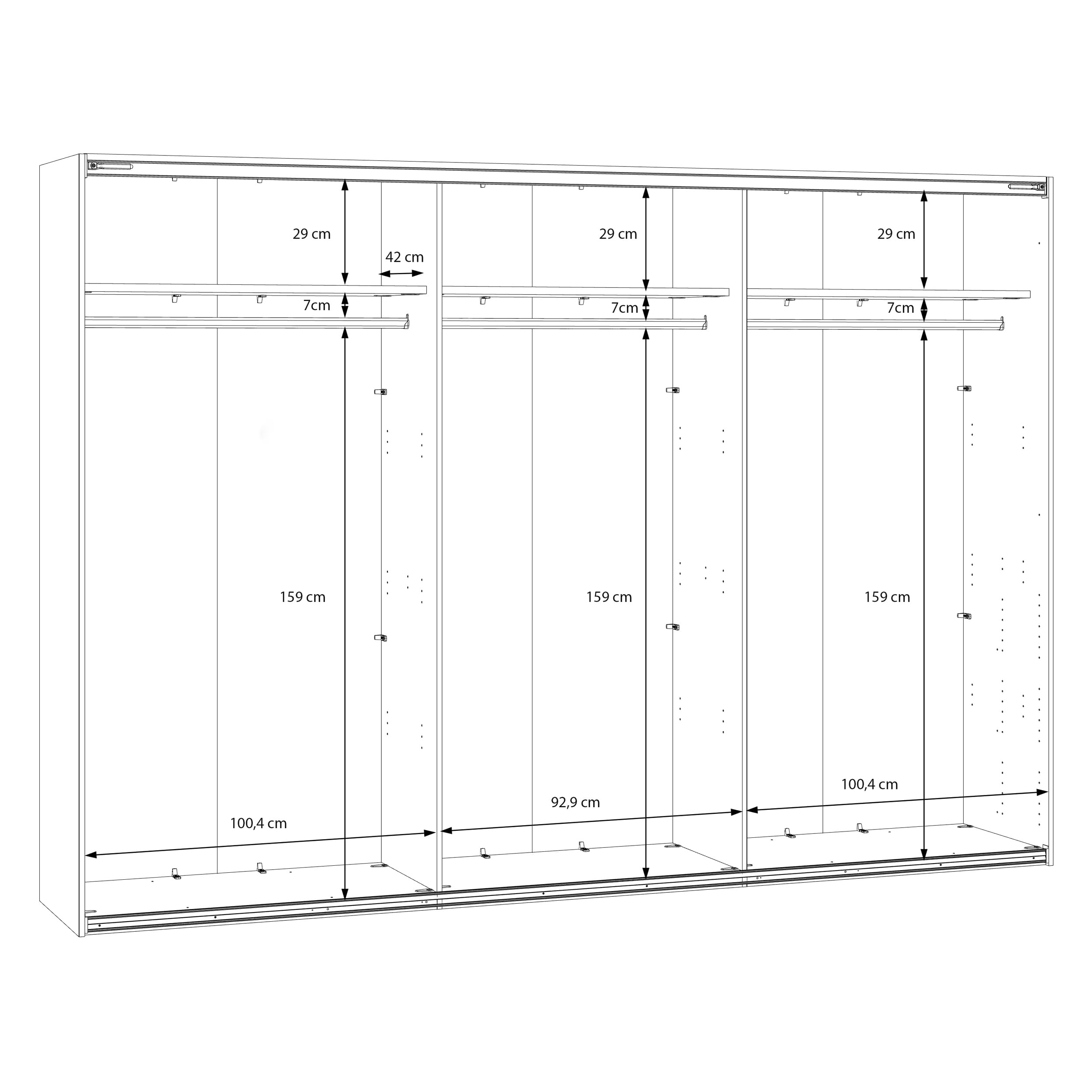 Forte SOPHISTISPACE Kleiderschrank 300, 3-türiger Schwebetürenschrank mit Spiegelfront, Einlegeböden und Kleiderstange, Weiß, 299,8 cm breit, 210,5 cm hoch, 62,9 cm tief
