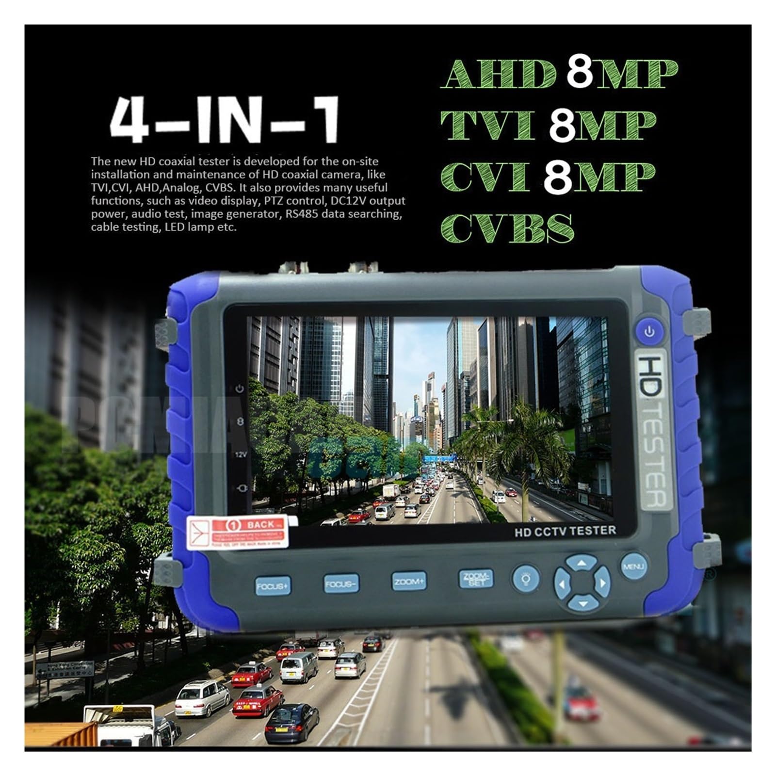 Testeur de vidéosurveillance, IV8W/8C/IV5 TFT LCD HD 8MP TVI AHD CVI CVBS Dans Un Testeur De Vidéosurveillance Caméra Sécurité Analogique Moniteur Outil Test Conception Poignet(8W with HDMI VGA)