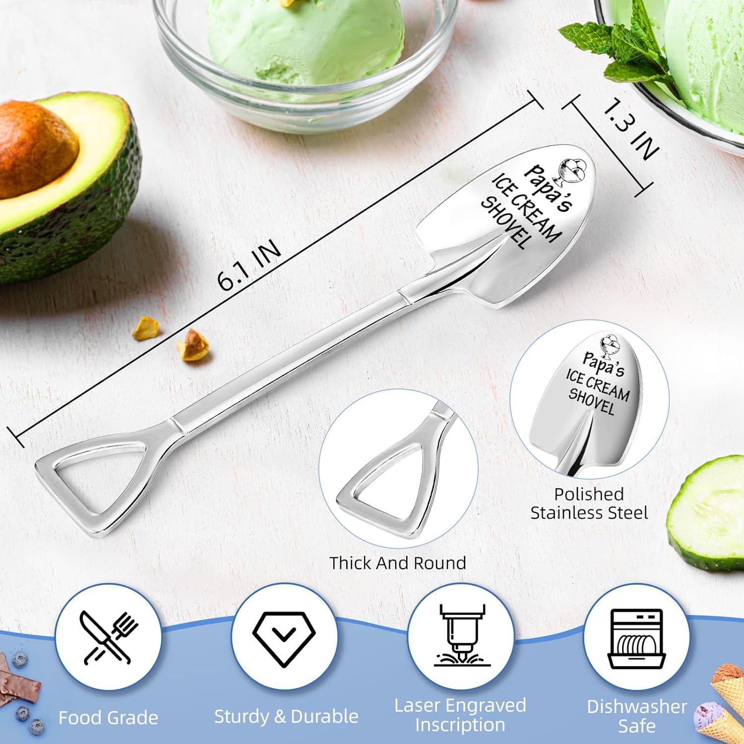 Valentines Day Unique Gifts for Papa from Daughter, Son, Wife - Funny Ice Cream Scoop Shovel Gifts for Dad, Daddy, Papa, Father-in-Law, Grandpa - Cute Father's Day Gift for Step Dad, Birthday Presents - Image 7