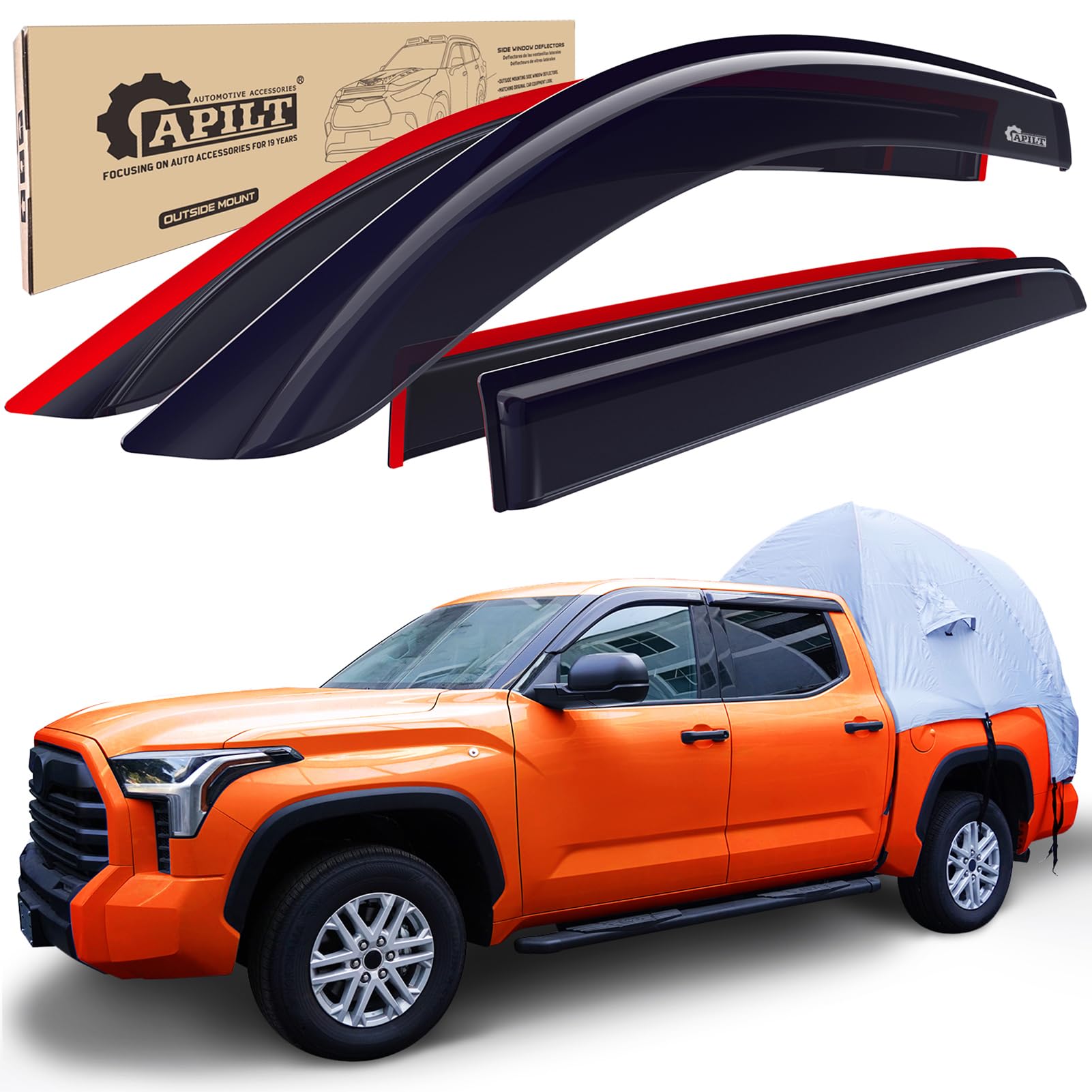 APILT Rain Guards Vent Visors Tape-On Side Window Deflectors Dark Smoke ...