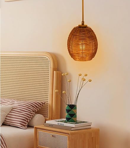 Miniatura 2 de Lámpara de ratán tejida pantalla de repuesto para lámpara colgante rústica para lámpara colgante, apliques de pared, ventilador de techo, lámparas