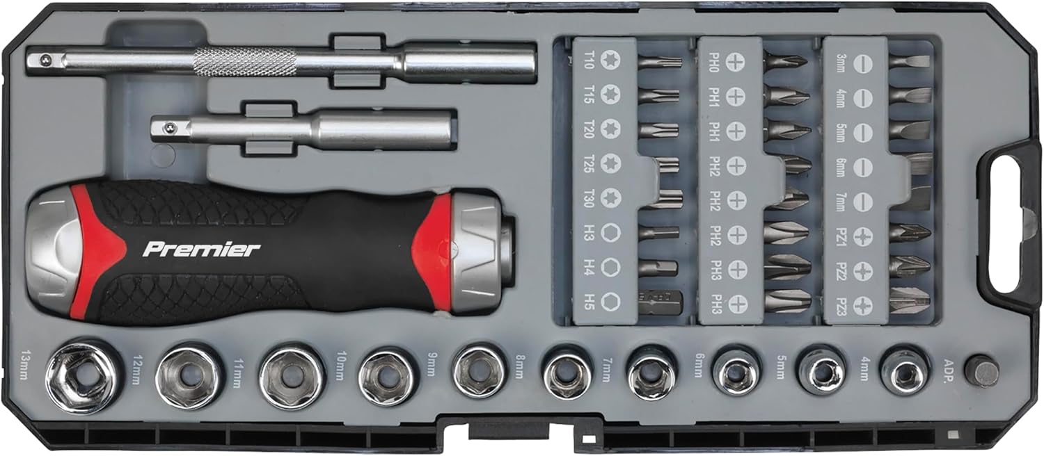 Sealey Fine Tooth Ratchet Screwdriver Socket & Bit Set 38pc - AK64905