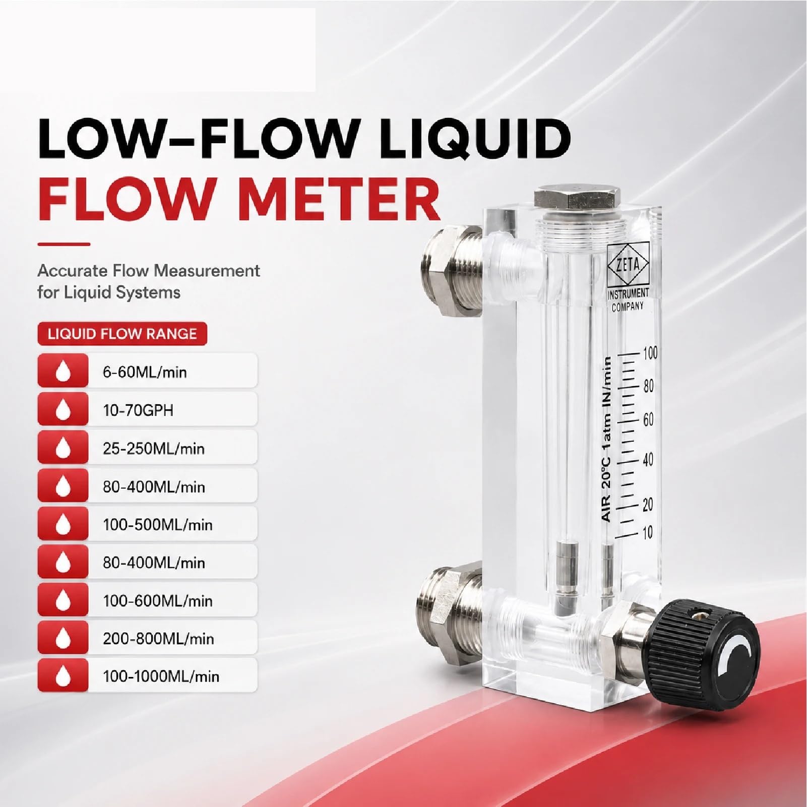 LZM-6T Medidor de Flujo rotámetro Panel acrílico Líquido pequeño 6-1000 ml(Liquid 16-160ml-min)