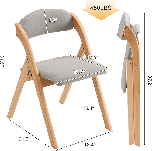Miniatura 2 de Zimtown Juego de 2 sillas plegables acolchadas de madera, sillas plegables portátiles con cojín para invitados, ideal para cocina, oficina, boda,