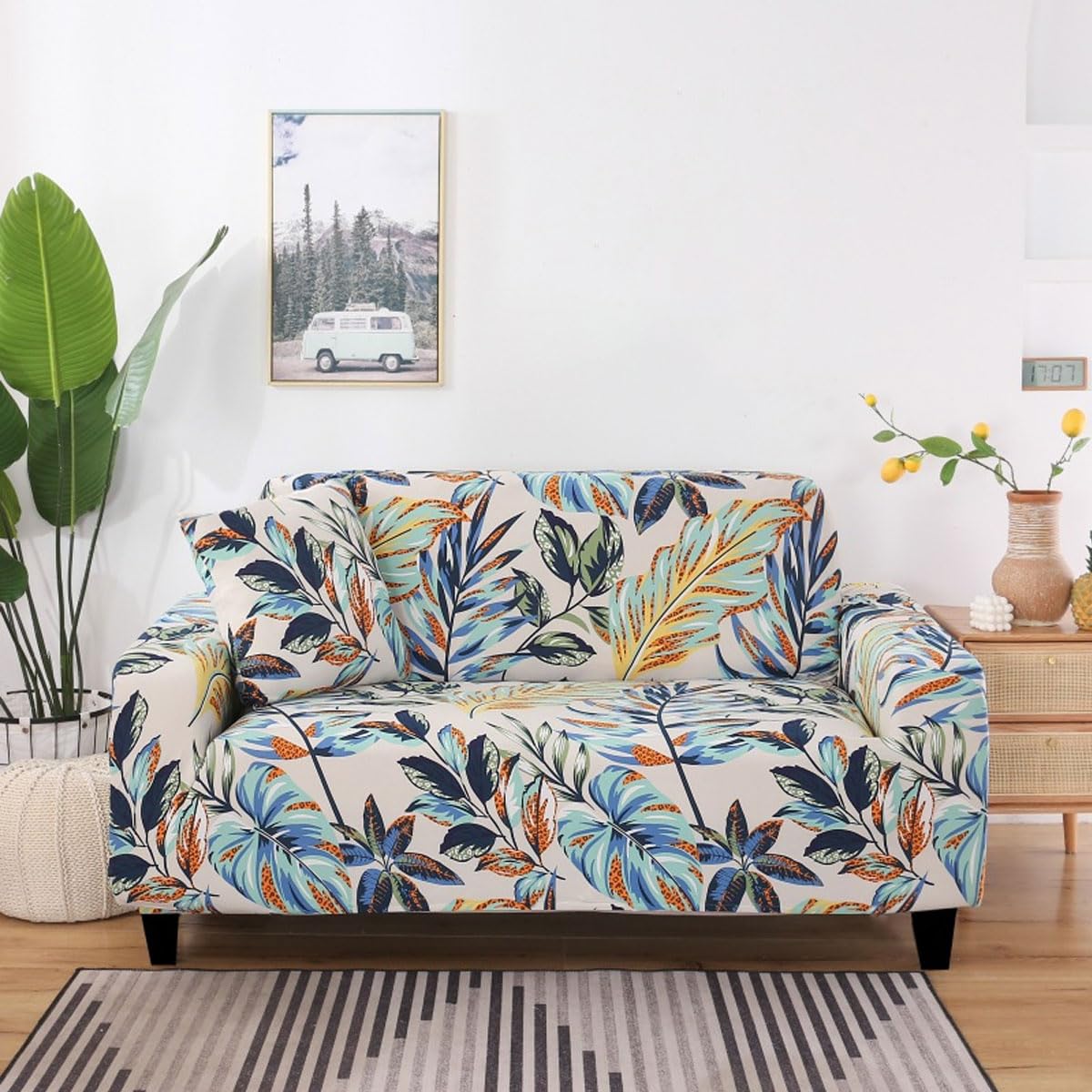 Snqzo High Stretch Sofa Cover 1 2 3 4 Seater Super Soft Sofa Slipcover Printed Spandex Couch Cover Universal Fitted Sofa Slipcover Washable Elastic Fabric Furniture (Size:3 Seater(190-230cm),Color:O)