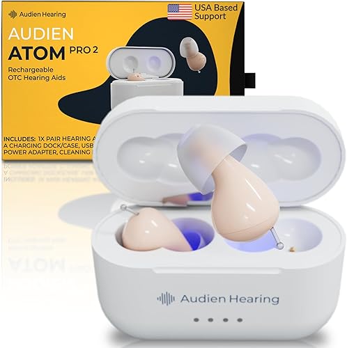 Audien Hearing ATOM PRO 2 Wireless Rechargeable OTC Hearing Aids, Premium Comfort Design and Nearly Invisible