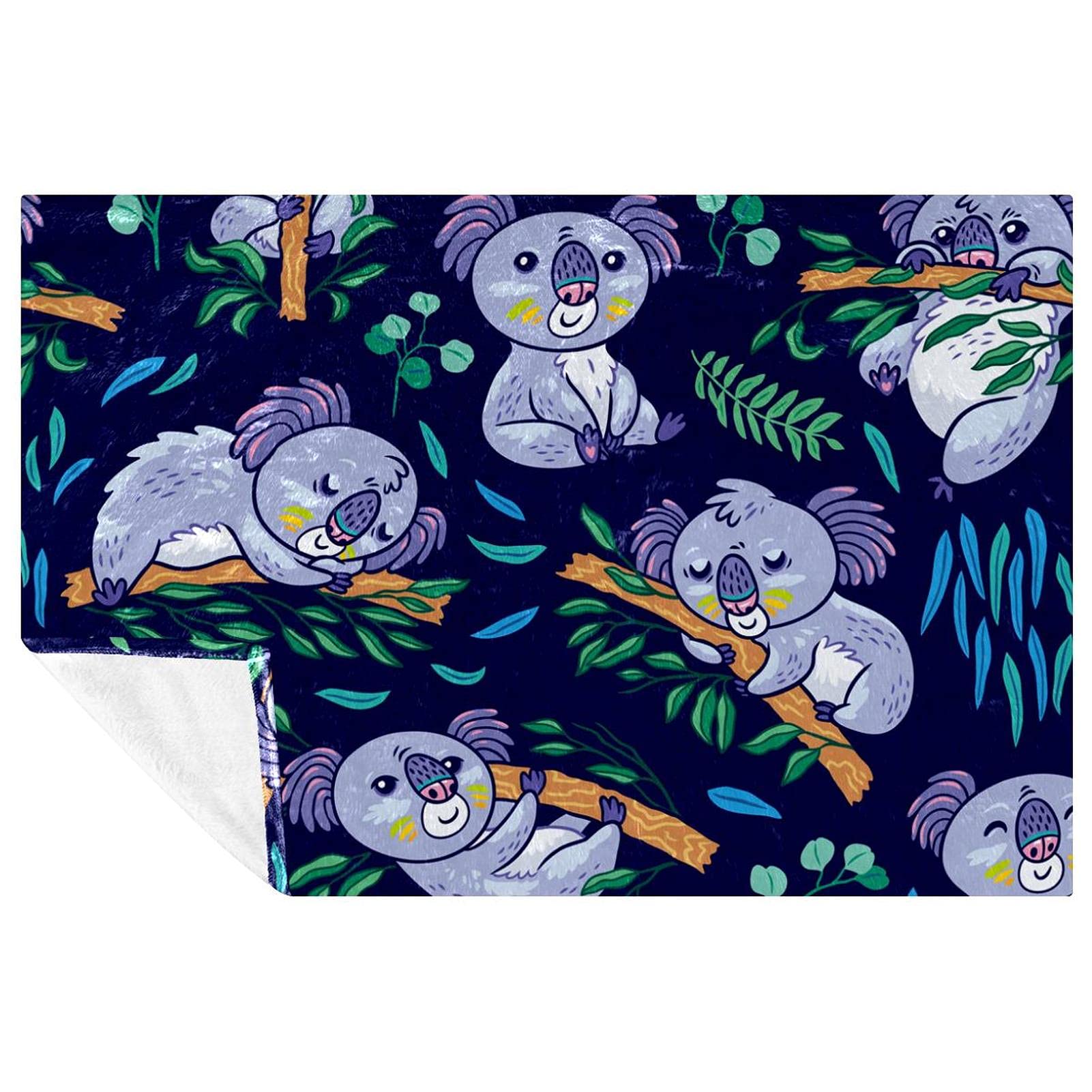 Couverture douce et chaude motif koala bleu plaid lit canapé