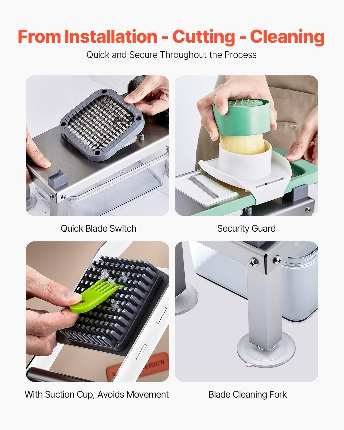 Vegetable Chopper & Mandoline Slicer,Professional Food Dicer with 9 Blades,55oz Large Container, Safety Hand Guard & Suction Base,Essential Kitchen Tool,Silver