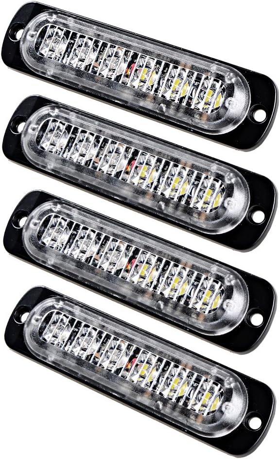 Tremendous Brilliant 6 LED Emergency Warning Beacon Hazard Strobe Flash Gentle Bar Automotive SUV Pickup Truck Van Deck Visitors Advisor (4x, White/Amber)