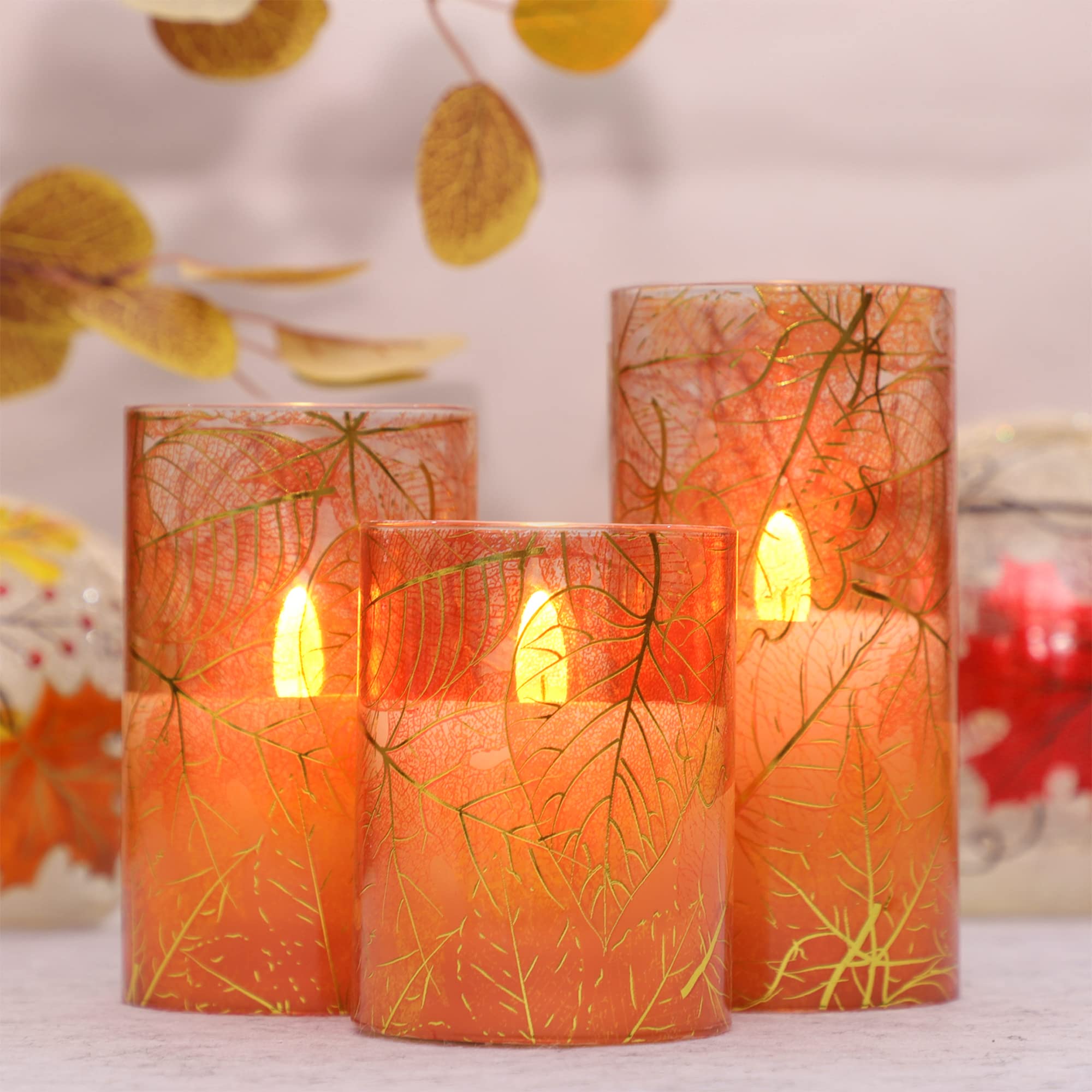 Candele senza fiamma con foglie tremolanti, a LED, a batteria, con telecomando, in vera cera, con timer, per decorazioni di odiday e stanze