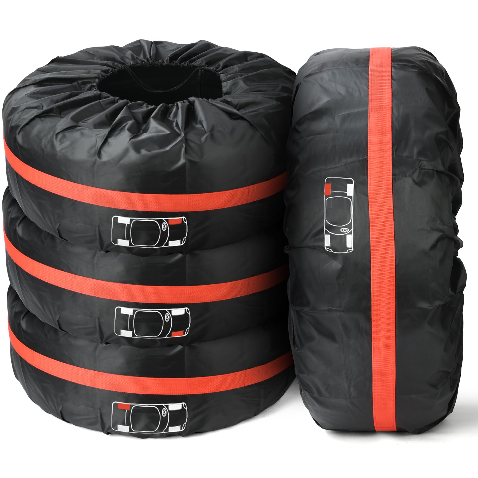 Lot de 4 Housses de Pneus, 19-23" Sacs à Pneus de Voiture, Imperméable Anti-poussière Housses de Protection de Roue de Voiture avec Poignée pour Voiture et SUV (L, Ø80cm)