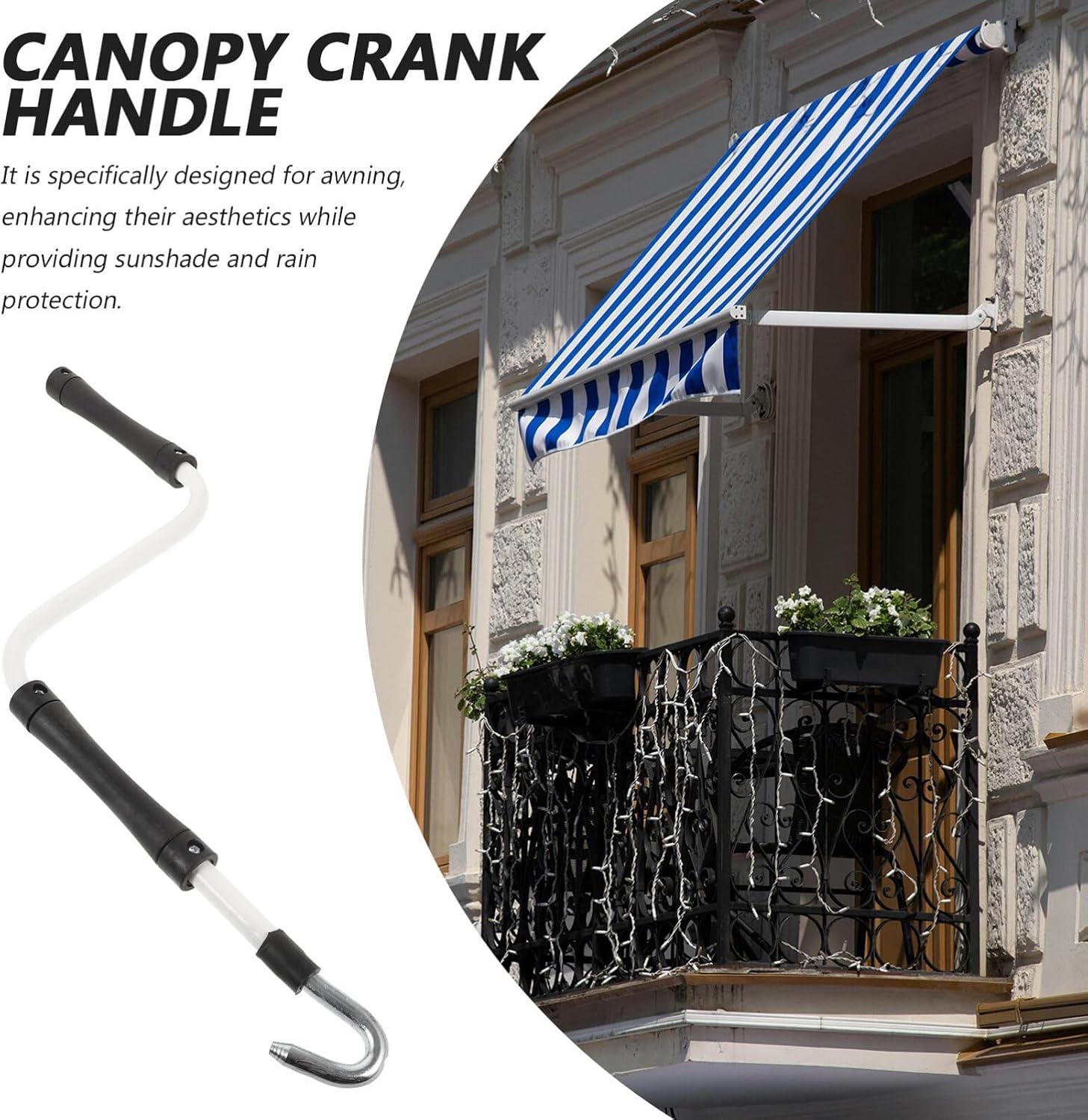 Milisten Rv Awning Crank Handle Pole Hook, Rv Awning Opener Puller Manual Pull Down Rod Gear Roof Rain Shelter Canopy Crank Handle