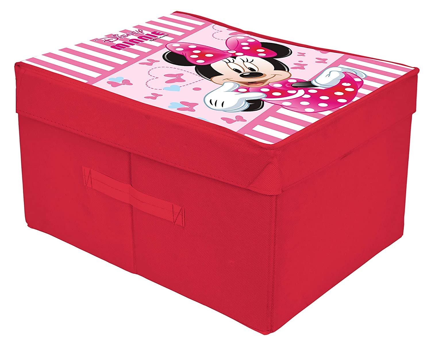 Kuber Industries Disney Minnie Print Foldable Storage Box|Clothes Storage Basket With Handle & Lid For Toys 45 Ltr.(Pink)-image-12