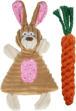 BoomBone Easter Dog Toys for Small Dogs 2 Pack, Carrot Dog Rope Toy and Bunny Crinkle Puppy Toy
