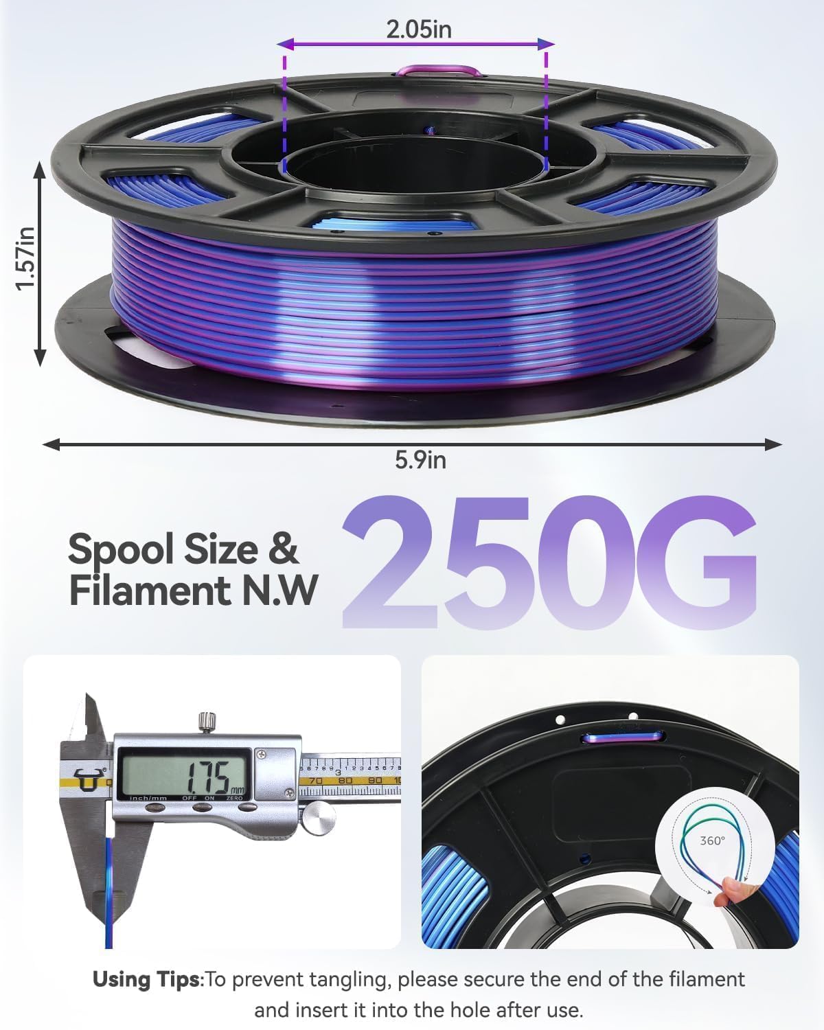 Epelay 3D Printing Filament Bundle, Silk PLA Printer Filament 1.75mm, Shiny Dual Color Change, Neatly Wound Bundle, 4 x 250g Spools for FDM Printers - Image 3