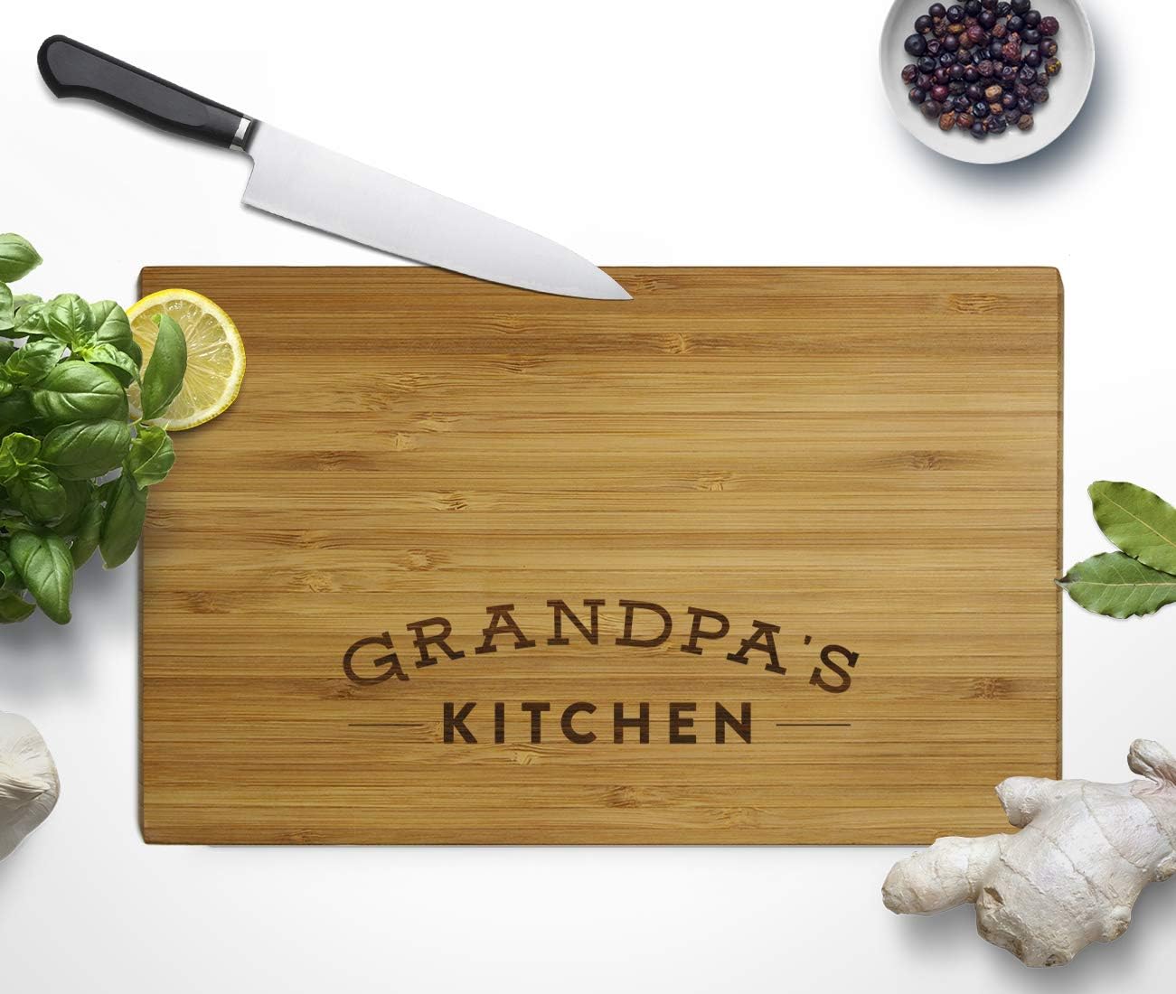 Andaz Press Laser Engraved Small Bamboo Wood Cutting Board, 9.5 x 6-inch, Grandpa's Kitchen, 1-Pack