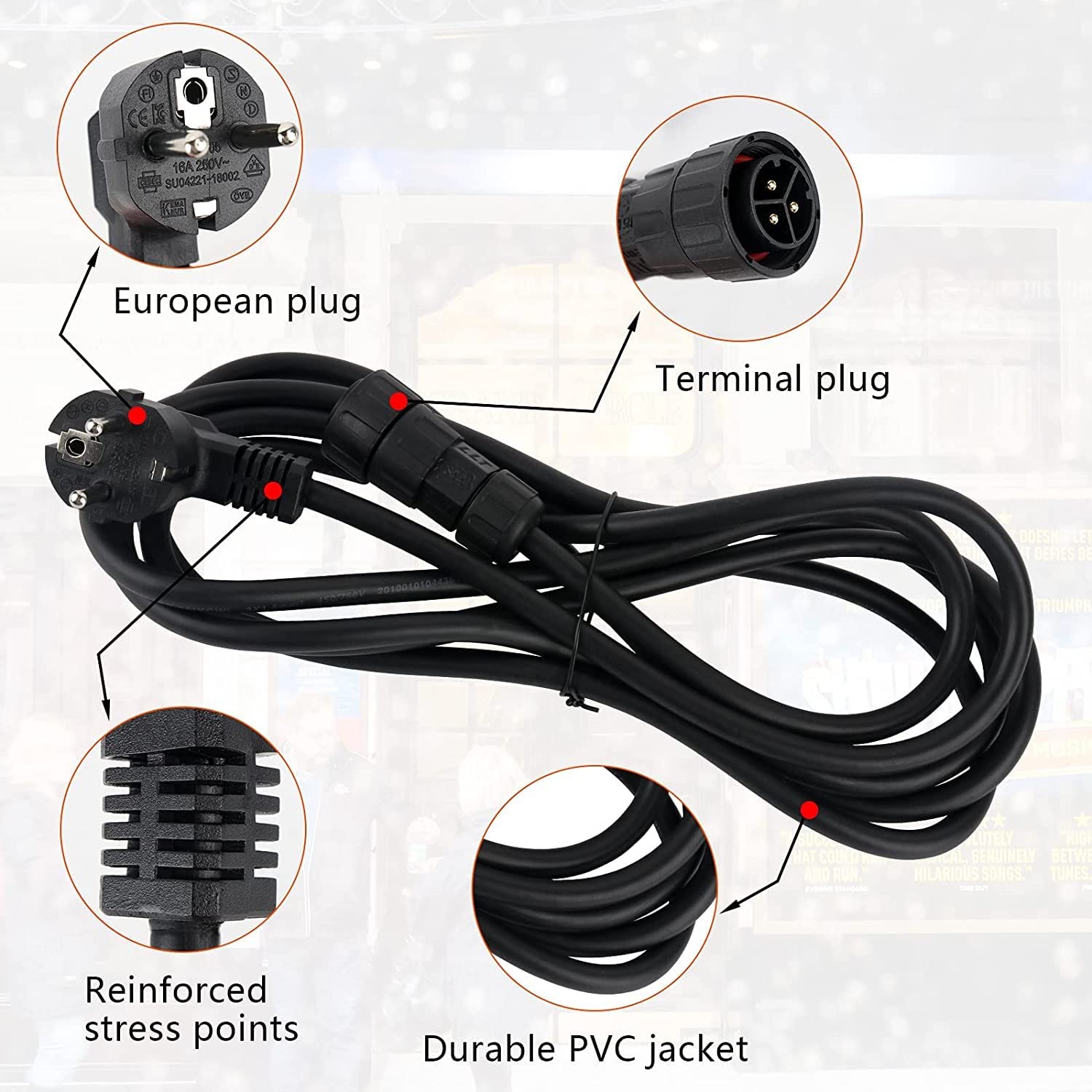 AC-Solarkabel 5m – 1,5mm², Für WVC 600/700/1200/1400/1600, Kupfer/PVC, Wetterfest, Für Wechselrichter-Anschluss