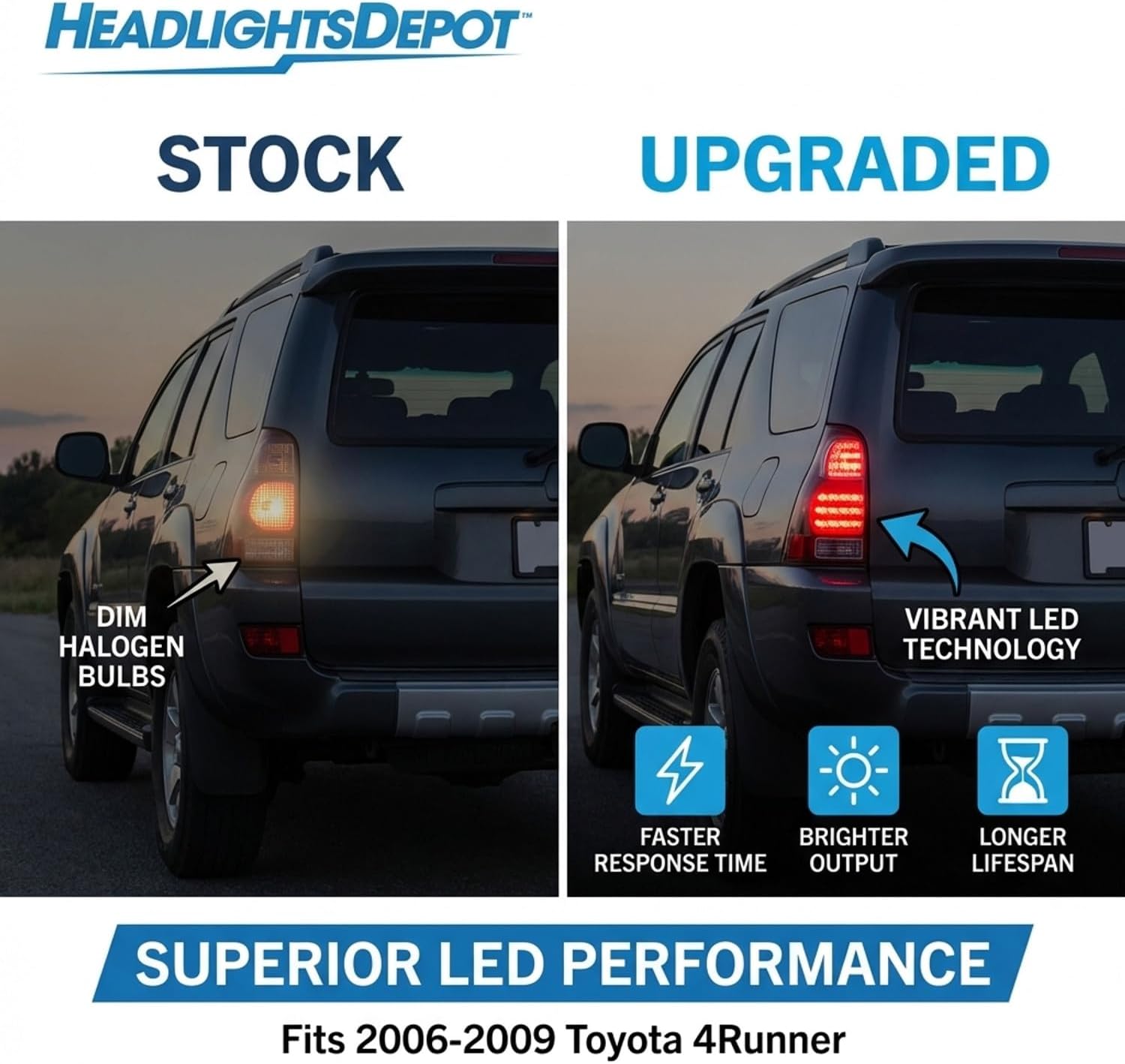 HEADLIGHTSDEPOT Tail Light Compatible with 2006-2009 Toyota 4Runner Black Housing Clear Lens Includes Left Driver and Right Passenger Side LED Tail Lamps