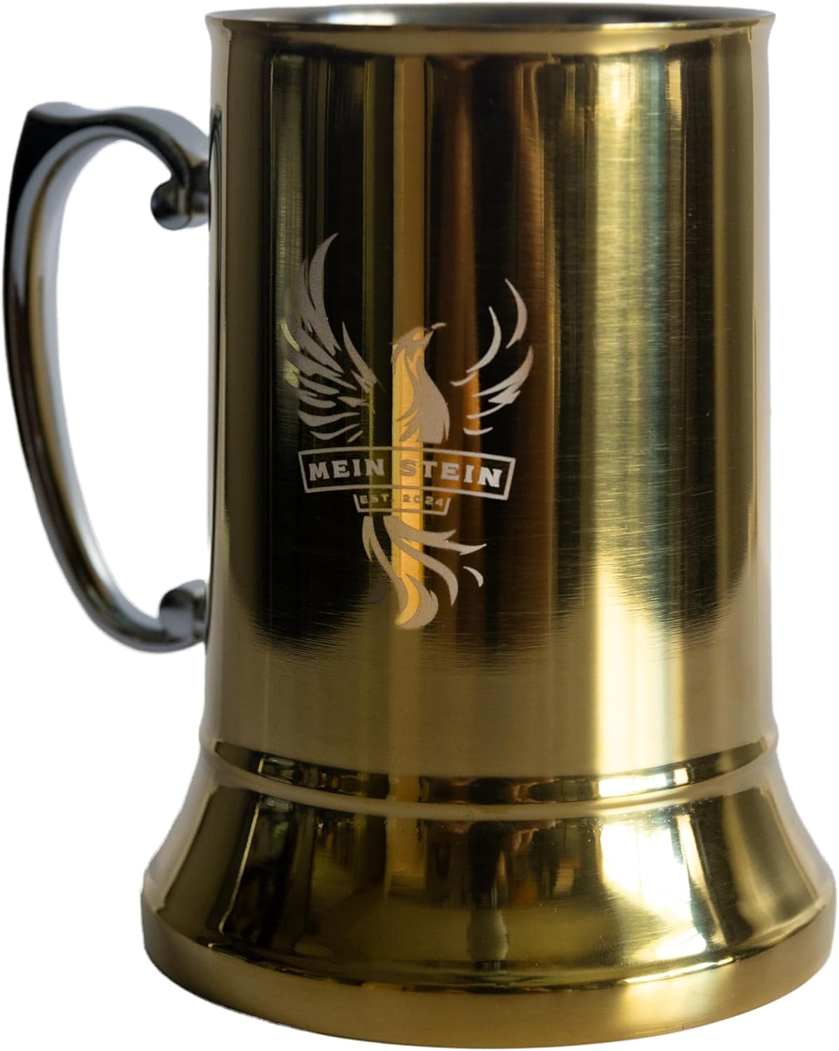 Classic Stainless Steel 20 oz Double Wall Beer Stein - Antique Metal Tankard with Grip Handle | Vacuum Insulated Beer Cup, Pint, and Coffee Mug (Gold), IHCH-BM303