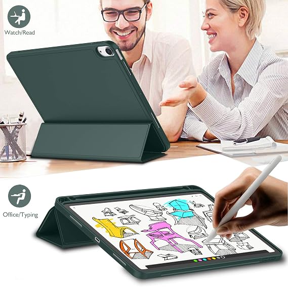 iMieet iPad Air 11 İnç Kılıf 2024 (6. Nesil), iPad Air 5. Nesil Kılıf 2022/4. Nesil Kılıf 2020 10,9 İnç Kalem Tutuculu, Üç Katlı Stand Akıllı Kılıf (Gece Yeşili)